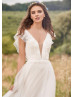 Tiered Flutter Sleeve Ivory Tulle V Back Wedding Dress